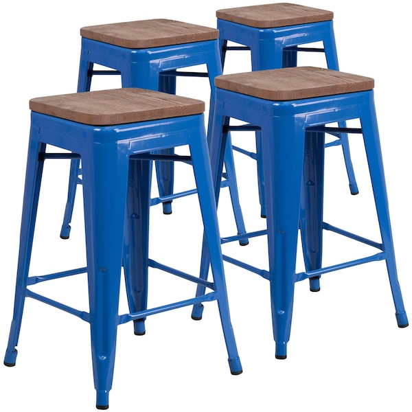 Flash Furniture Blue Metal Counter Stool, 24" - 4-CH-31320-24-BL-WD-GG