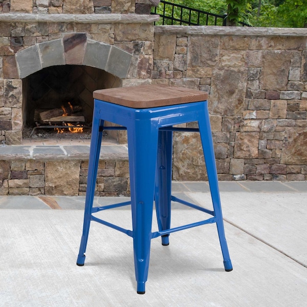 Flash Furniture Blue Metal Counter Stool, 24" - 4-CH-31320-24-BL-WD-GG