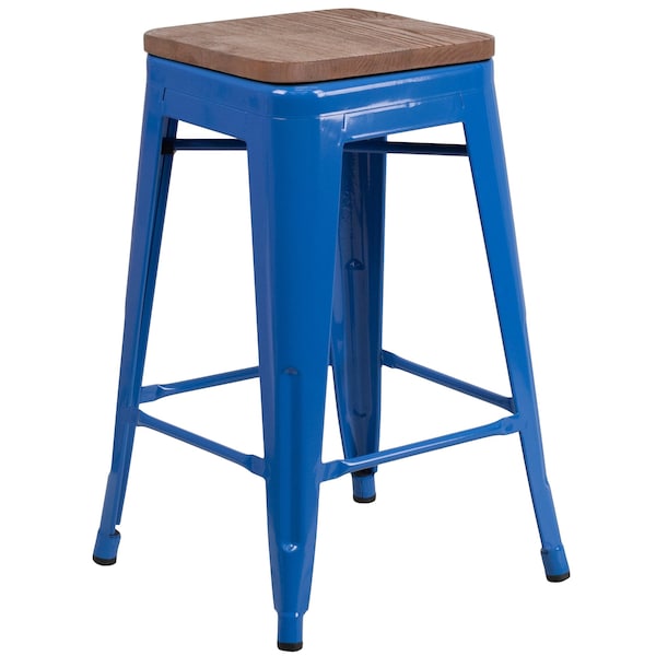 Flash Furniture Blue Metal Counter Stool, 24" - 4-CH-31320-24-BL-WD-GG