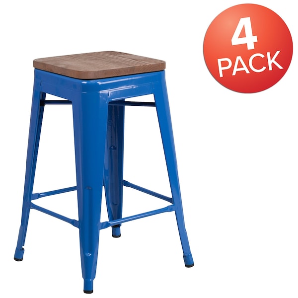 Flash Furniture Blue Metal Counter Stool, 24" - 4-CH-31320-24-BL-WD-GG