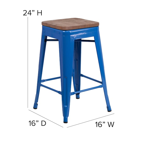 Flash Furniture Blue Metal Counter Stool, 24" - 4-CH-31320-24-BL-WD-GG