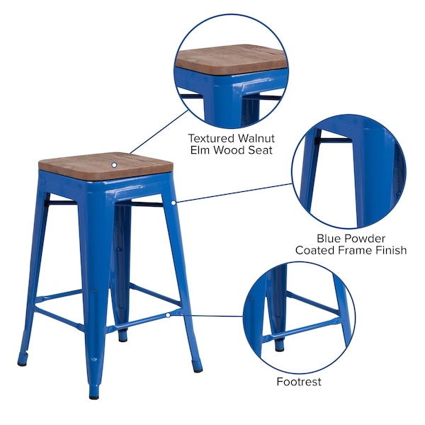 Flash Furniture Blue Metal Counter Stool, 24" - 4-CH-31320-24-BL-WD-GG