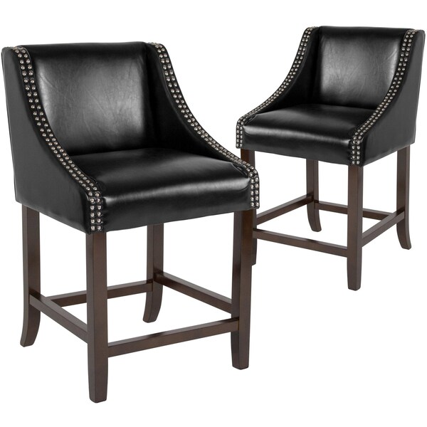 Flash Furniture Black Leather/Wood Stool, 24" - 2-CH-182020-24-BK-GG