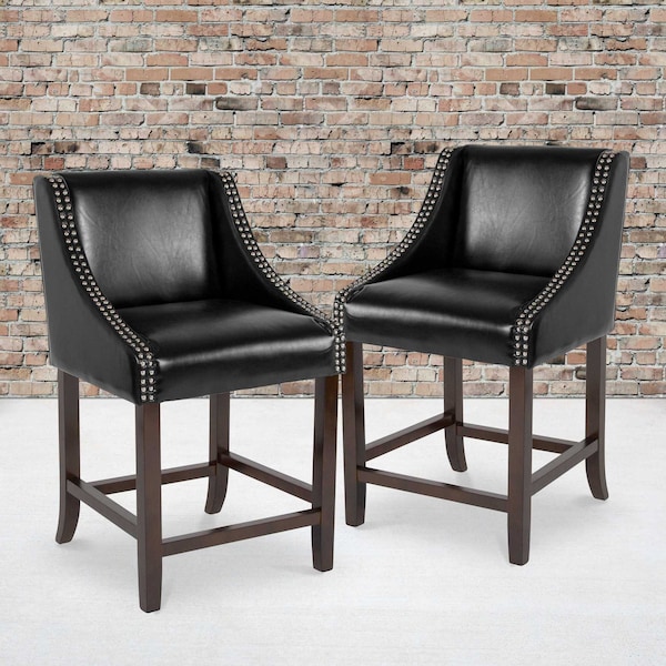 Flash Furniture Black Leather/Wood Stool, 24" - 2-CH-182020-24-BK-GG