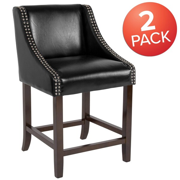 Flash Furniture Black Leather/Wood Stool, 24" - 2-CH-182020-24-BK-GG