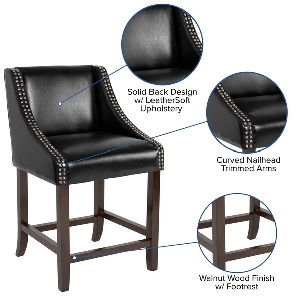 Flash Furniture Black Leather/Wood Stool, 24" - 2-CH-182020-24-BK-GG