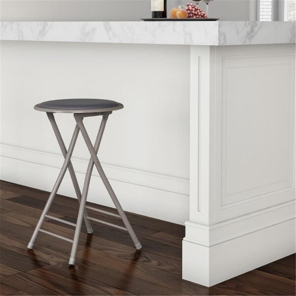 Fixturesfirst 24 in. Folding Stool - Heavy Duty Collapsible Padded Round Stool, Gray - FI3238696