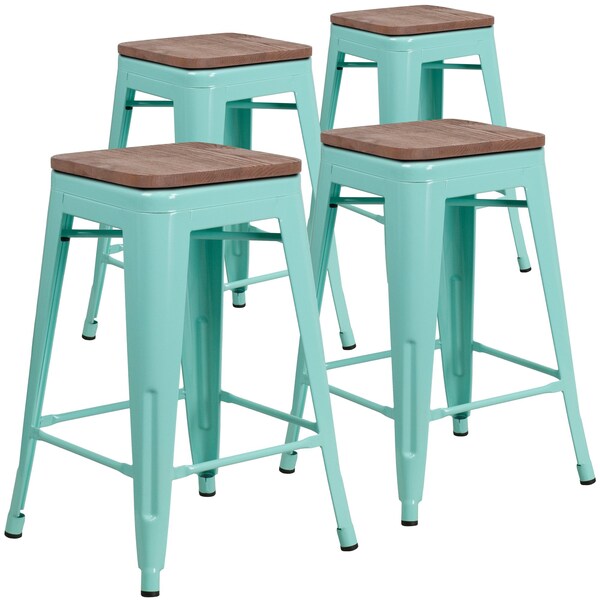 Flash Furniture Mint No Back Metal Stool, 24" - 4-ET-BT3503-24-MINT-WD-GG