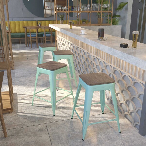Flash Furniture Mint No Back Metal Stool, 24" - 4-ET-BT3503-24-MINT-WD-GG