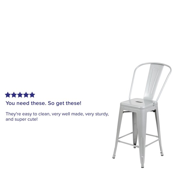 Flash Furniture 4PK 24"H Silver Metal Counter Height Stool w/Back - 4-CH-31320-24GB-SIL-GG