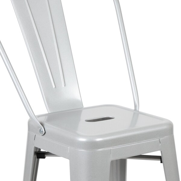 Flash Furniture 4PK 24"H Silver Metal Counter Height Stool w/Back - 4-CH-31320-24GB-SIL-GG