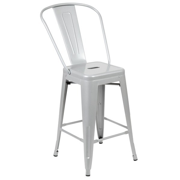 Flash Furniture 4PK 24"H Silver Metal Counter Height Stool w/Back - 4-CH-31320-24GB-SIL-GG
