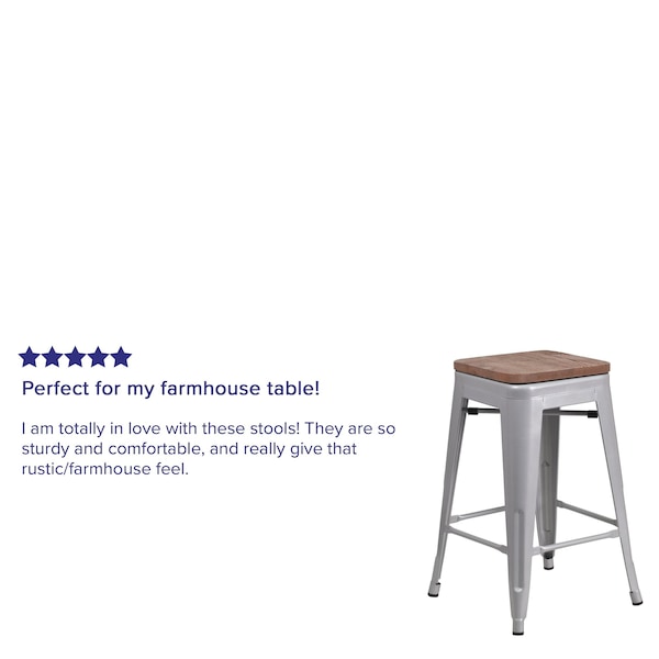 Flash Furniture Silver Metal Counter Stool, 24" - 4-CH-31320-24-SIL-WD-GG