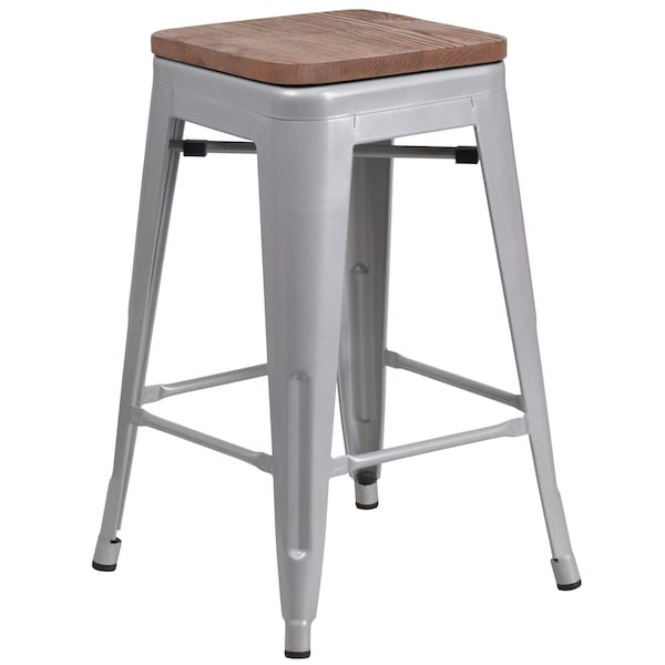 Flash Furniture Silver Metal Counter Stool, 24" - 4-CH-31320-24-SIL-WD-GG
