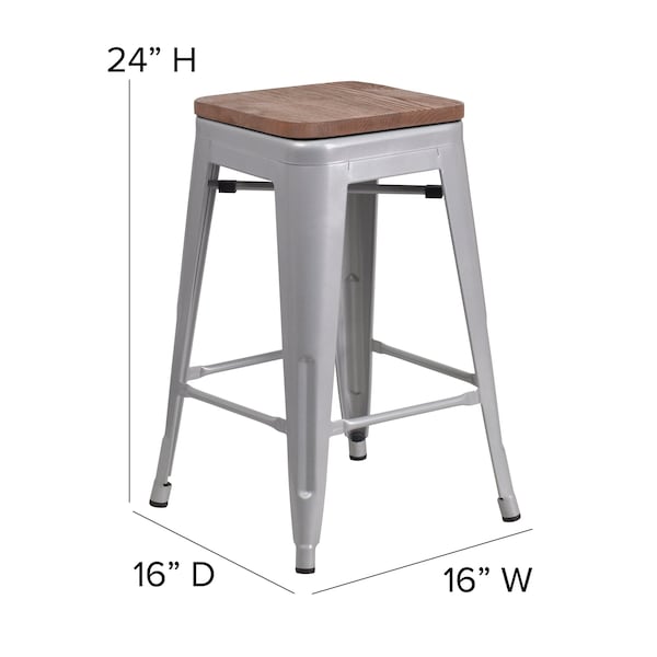 Flash Furniture Silver Metal Counter Stool, 24" - 4-CH-31320-24-SIL-WD-GG