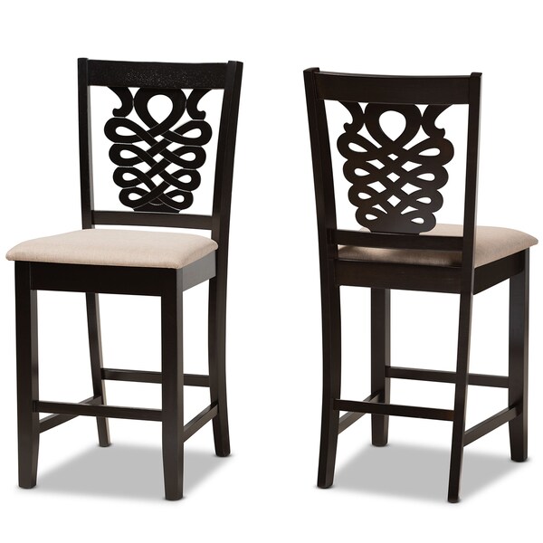 Baxton Studio Gervais Modern Sand Fabric and Dark Brown Finished Wood 2-PC Counter Stool Set - 180-11418-ZORO