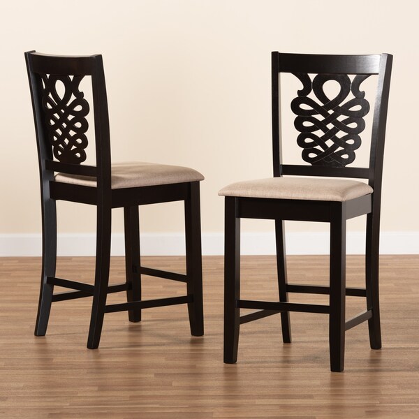 Baxton Studio Gervais Modern Sand Fabric and Dark Brown Finished Wood 2-PC Counter Stool Set - 180-11418-ZORO