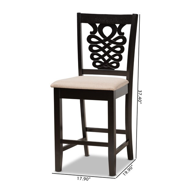 Baxton Studio Gervais Modern Sand Fabric and Dark Brown Finished Wood 2-PC Counter Stool Set - 180-11418-ZORO