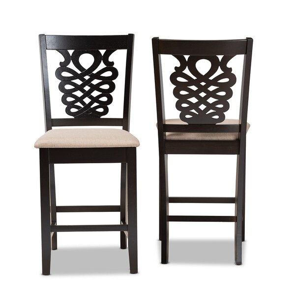 Baxton Studio Gervais Modern Sand Fabric and Dark Brown Finished Wood 2-PC Counter Stool Set - 180-11418-ZORO