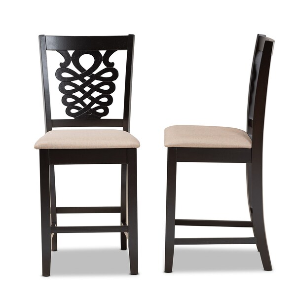 Baxton Studio Gervais Modern Sand Fabric and Dark Brown Finished Wood 2-PC Counter Stool Set - 180-11418-ZORO