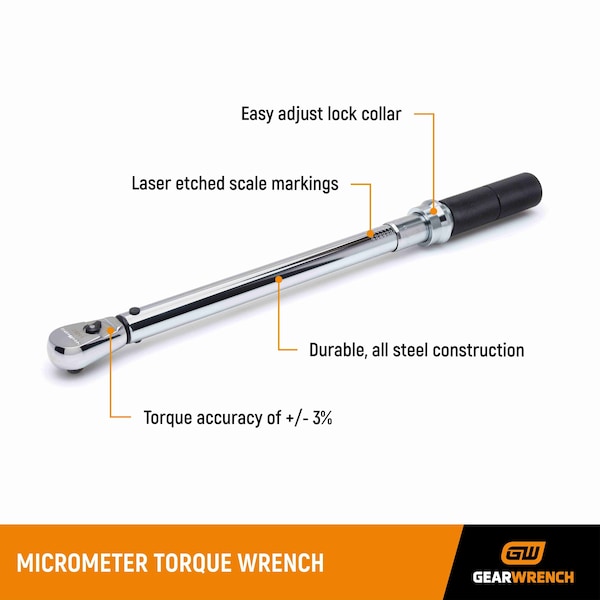 Gearwrench 3/8" Drive Micrometer Torque Wrench 30-250 in/lbs. - 85061M