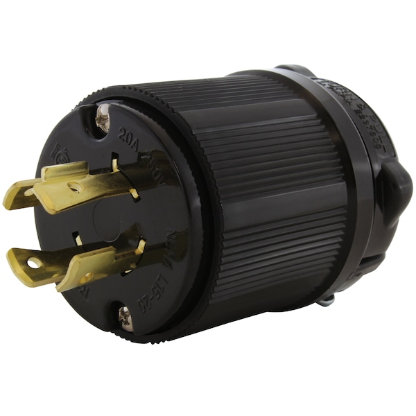 Ac Works NEMA L15-20P 3-Phase 20A 250V 4-Prong Locking Male Plug With UL, C-UL Approval in Black - ASL1520P-BK