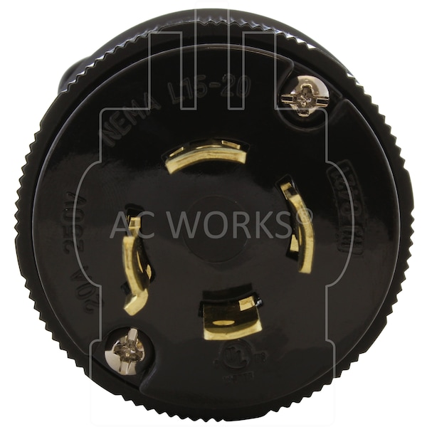 Ac Works NEMA L15-20P 3-Phase 20A 250V 4-Prong Locking Male Plug With UL, C-UL Approval in Black - ASL1520P-BK