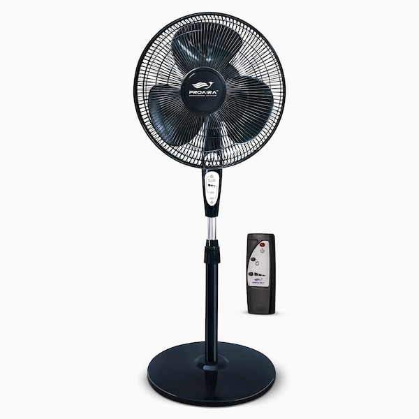 Proaira 18-inch Oscillating Pedestal Fan w/Adjustable Tilt, 3 Speed Control, Black w/ Remote - PF18RB