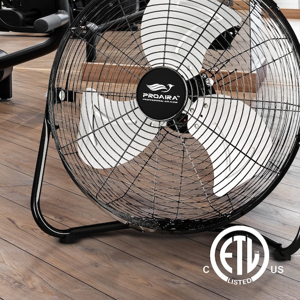 Proaira 20-inch High Velocity Cradle Floor Fan, 3 Speed Control, Black - CFHV20B