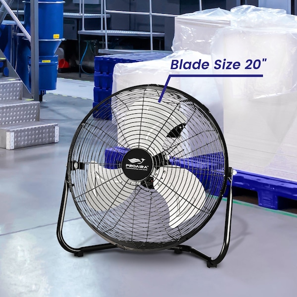 Proaira 20-inch High Velocity Cradle Floor Fan, 3 Speed Control, Black - CFHV20B
