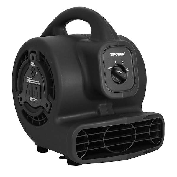 Xpower 600 CFM Mini Mighty Air Mover, Utility Fan & Dryer Blower w/Built-in Power Outlets - Black - XP626292