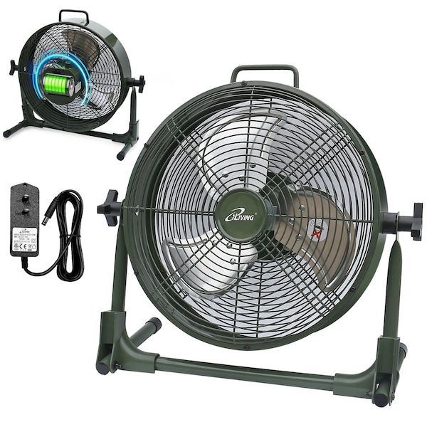 Iliving 12 in. Rechargeable Battery-Operated Camping Floor Fan, Portable Outdoor Fan with Lithium Battery - ILG8RX12