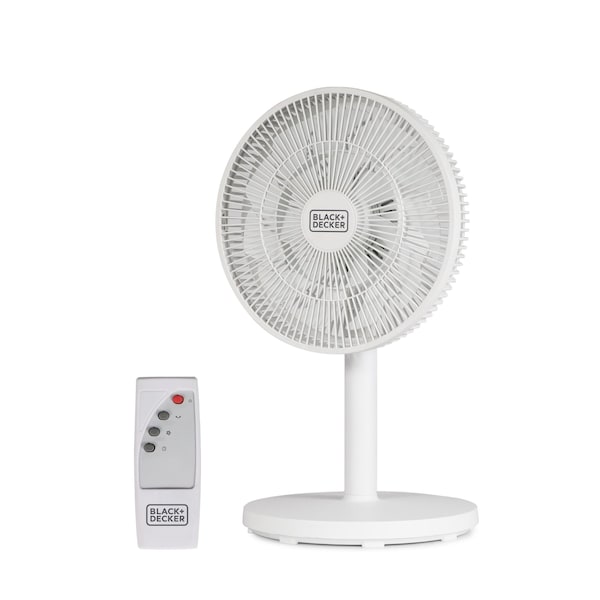 Black & Decker 12-Inch Dual Blade Table Fan with RemoteTabletop Fan with Adjustable Tilt, White - BFDTD12VW