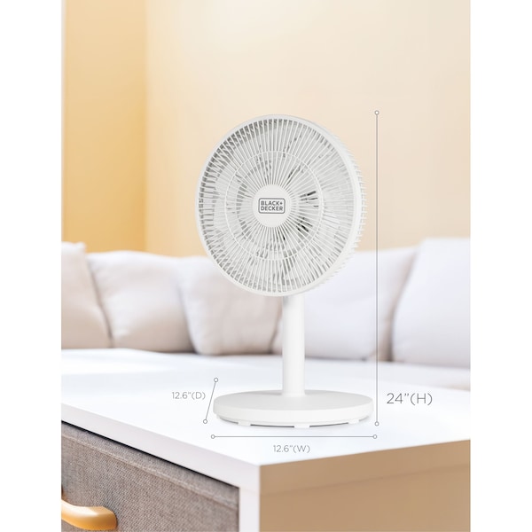 Black & Decker 12-Inch Dual Blade Table Fan with RemoteTabletop Fan with Adjustable Tilt, White - BFDTD12VW