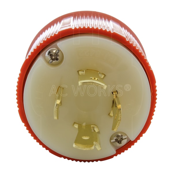 Ac Works NEMA L16-20P 3-Phase 20A 480V 4-Prong Locking Male Plug with UL, C-UL Approval in Orange - ASL1620P