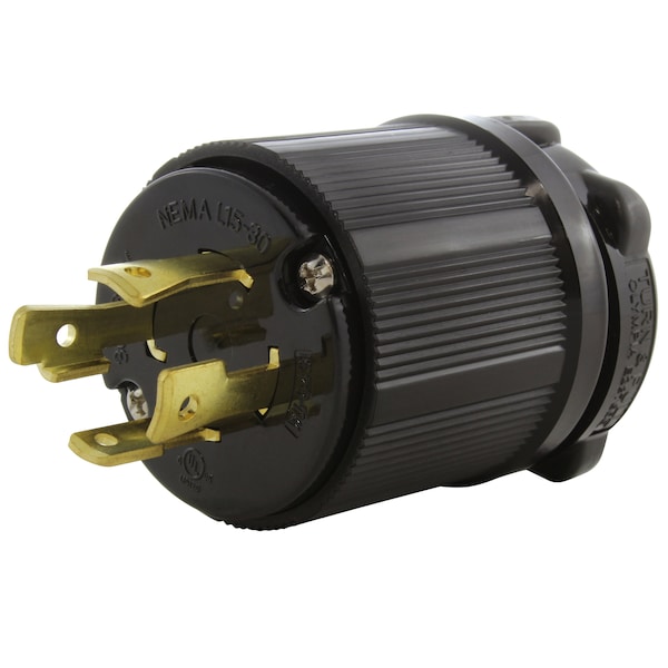 Ac Works NEMA L15-30P 3-Phase 30A 250V 4-Prong Locking Male Plug with UL, C-UL Approval in Black - ASL1530P-BK