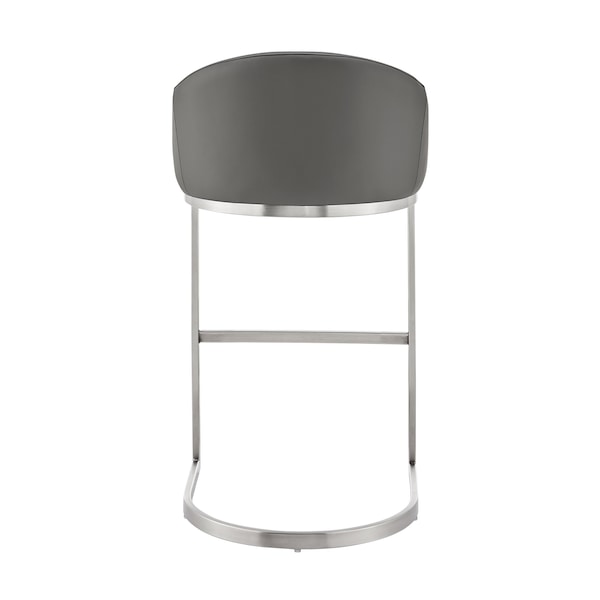 Armen Living Katherine 26in Counter Stool in Brushed Stainless Steel with Gray Faux Leather - LCKABABSGRY26