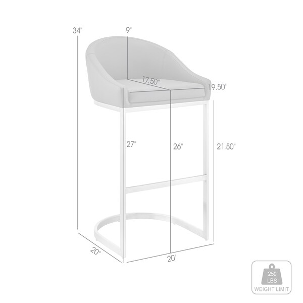Armen Living Katherine 26in Counter Stool in Brushed Stainless Steel with Gray Faux Leather - LCKABABSGRY26
