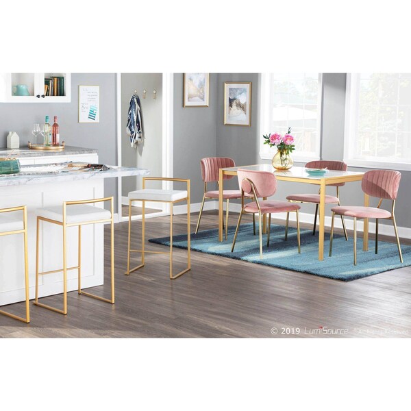 Lumisource Fuji Stackable Counter Stool in Gold with White Velvet Cushion, PK 2 - B26-FUJI AU+VW2
