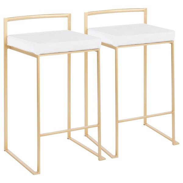 Lumisource Fuji Stackable Counter Stool in Gold with White Velvet Cushion, PK 2 - B26-FUJI AU+VW2