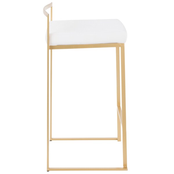 Lumisource Fuji Stackable Counter Stool in Gold with White Velvet Cushion, PK 2 - B26-FUJI AU+VW2