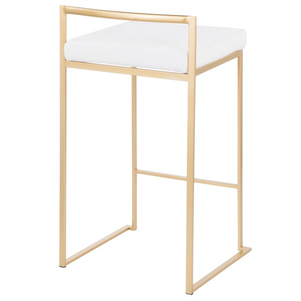 Lumisource Fuji Stackable Counter Stool in Gold with White Velvet Cushion, PK 2 - B26-FUJI AU+VW2