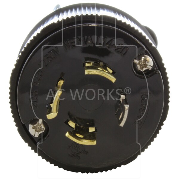 Ac Works NEMA L14-20P 20A 125/250V 4-Prong Locking Male Plug With UL, C-UL Approval in Black - ASL1420P-BK
