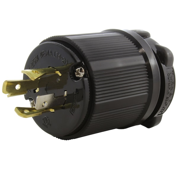 Ac Works NEMA L14-20P 20A 125/250V 4-Prong Locking Male Plug With UL, C-UL Approval in Black - ASL1420P-BK