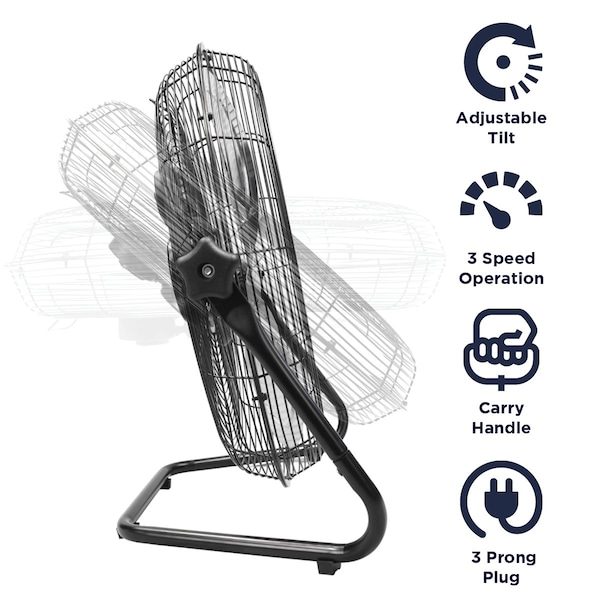 Maxx Air Floor Fan W/ 20 in Blade Dia, 1500/2050/2250 cfm, 3 Speeds, 120V AC, 1/5 hp, 4.5 ft Cord - HVFF 20UPS