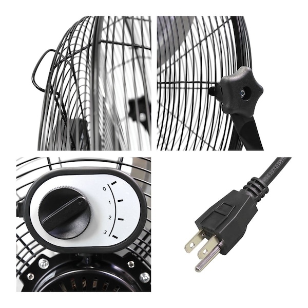 Maxx Air Floor Fan W/ 20 in Blade Dia, 1500/2050/2250 cfm, 3 Speeds, 120V AC, 1/5 hp, 4.5 ft Cord - HVFF 20UPS