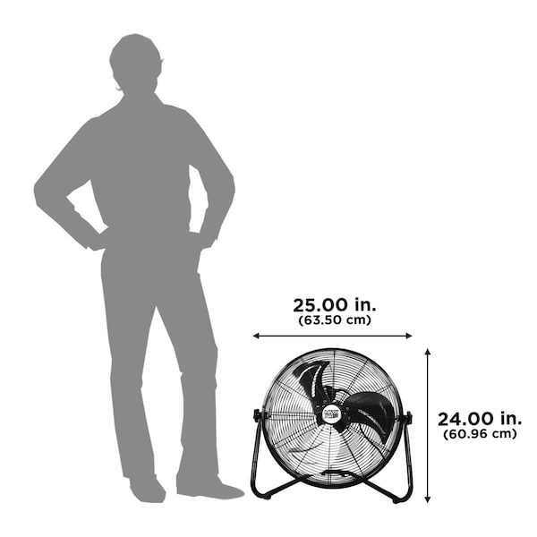 Maxx Air Floor Fan W/ 20 in Blade Dia, 1500/2050/2250 cfm, 3 Speeds, 120V AC, 1/5 hp, 4.5 ft Cord - HVFF 20UPS