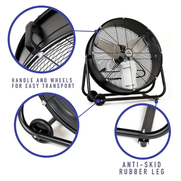 Iliving High Velocity Industrial Drum Fan, 24 in Blade Dia, 120V, 7,700 cfm - ILG8MF24-77