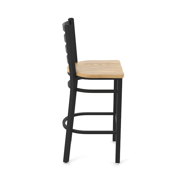 Holland Bar Stool Co 25" Stationary Counter Stool, Black Wrinkle, Nat Oak Seat - 40025BWNATOAK