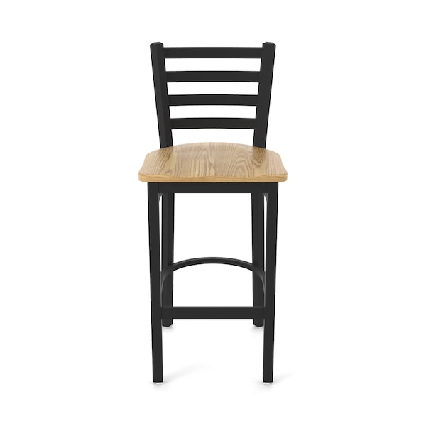 Holland Bar Stool Co 25" Stationary Counter Stool, Black Wrinkle, Nat Oak Seat - 40025BWNATOAK